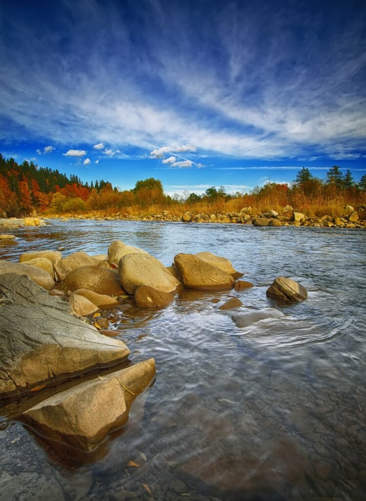rocky shore of the river